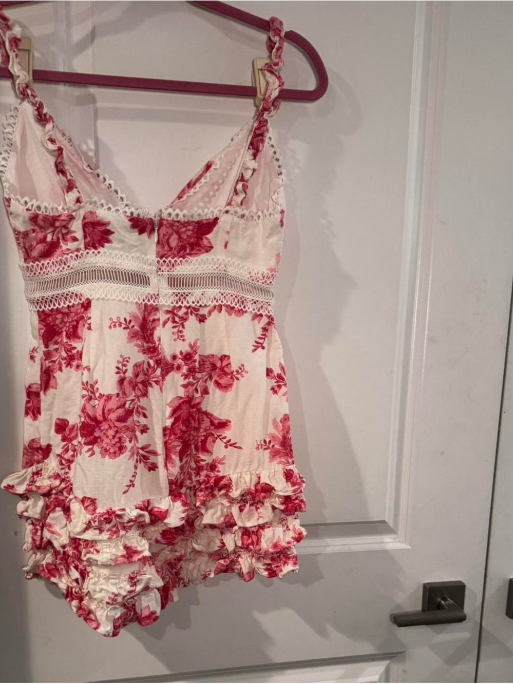 Revolve X by NBD Pink Floral V-Neck Ruffle Mini Dress - Picture 4 of 6